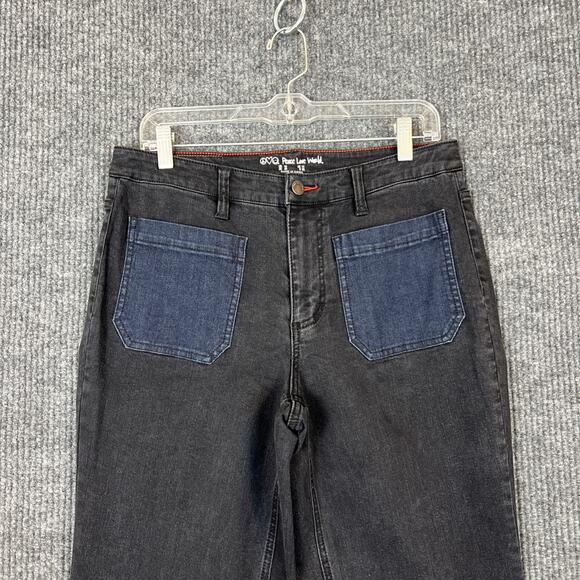 Peace Love World Regular Patch Pocket Flare Jeans Black Womens Size 10 Boho - Picture 3 of 12